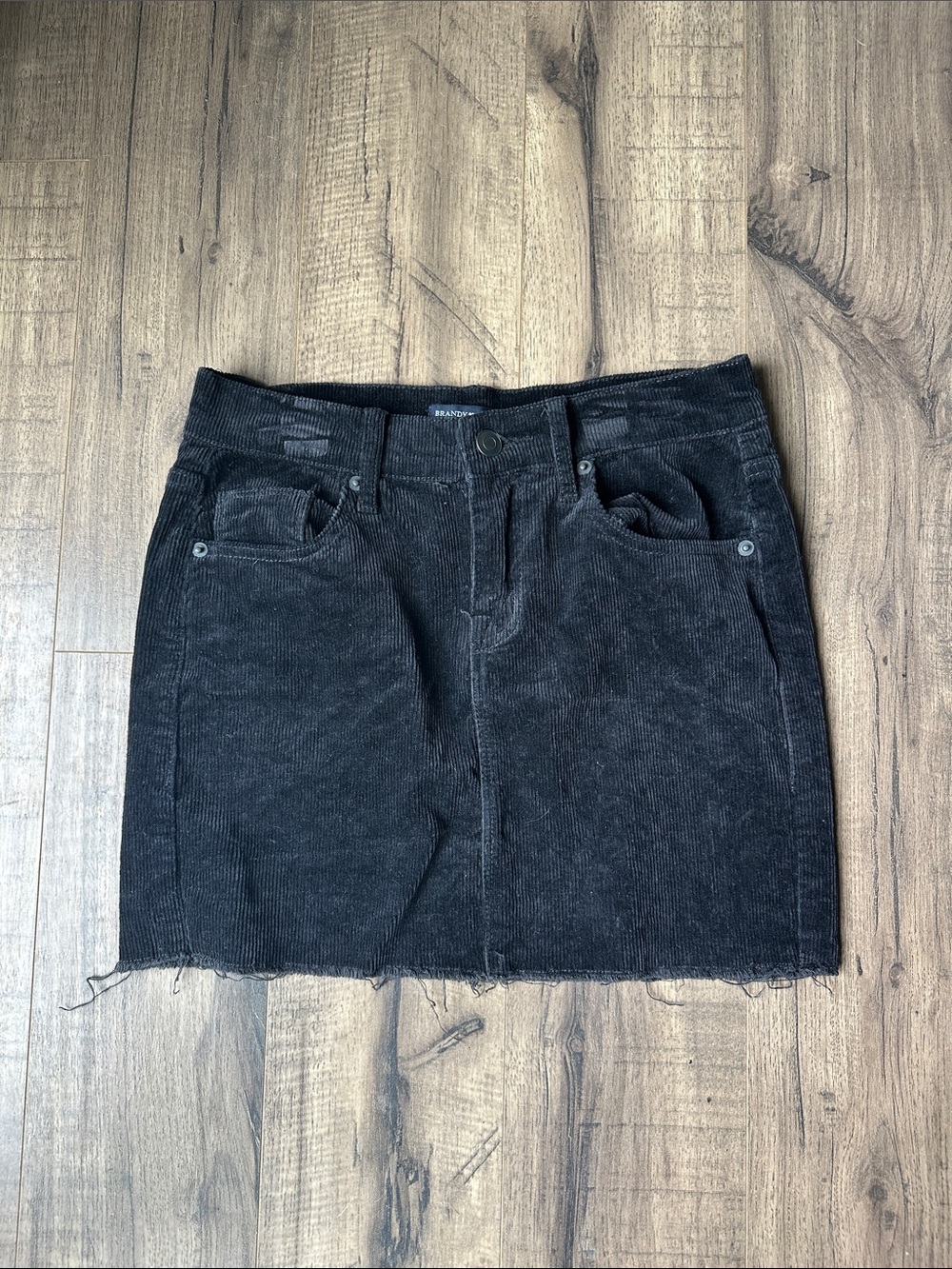 Brandy Melville Black Corduroy Raw-Hem Mini Skirt